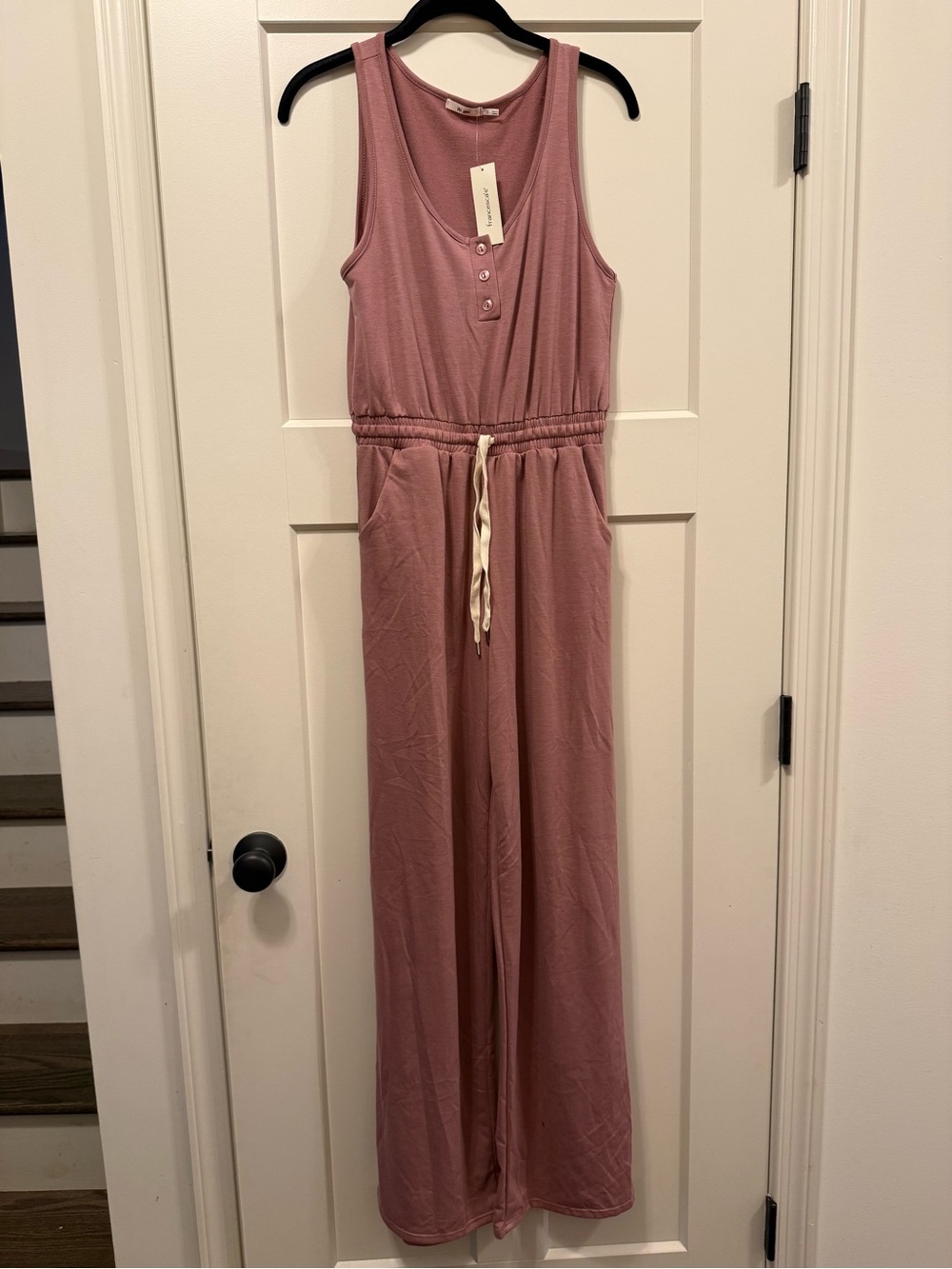 Francesca's Collections Dusty Rose Henley Jumpsuit